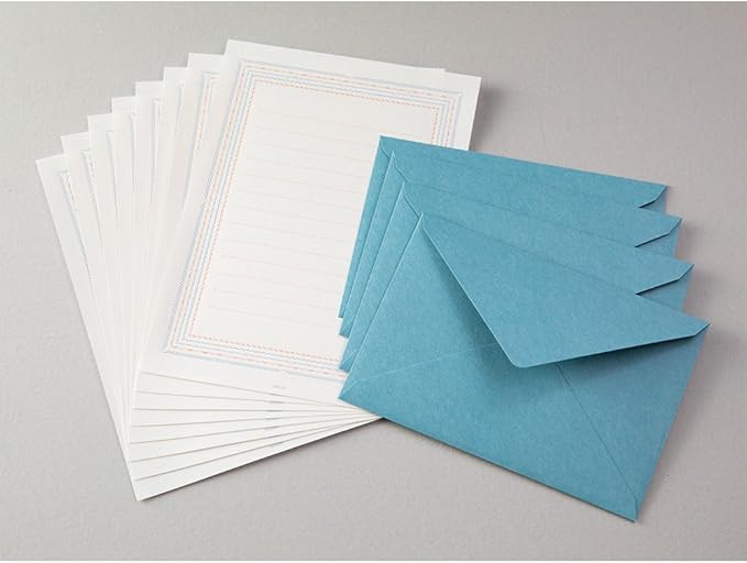 Midori 86463006 Letter Set, Letterpress, Frame Pattern, Blue,