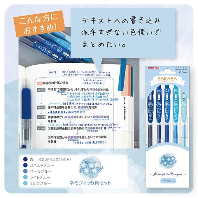 Zebra Gel Ballpoint Pen Sarasa Clip 0.5mm Flower Bouquet Tulip 5 Color Set JJ15-TU-5C 1 Count (Pack of 1) (Nemophila)