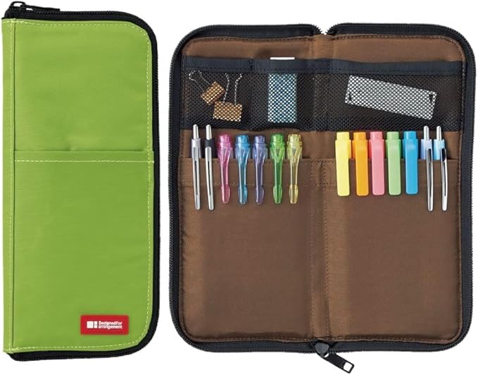 Lihit Lab A7652-6 Flat Pen Case, Yellow-Green