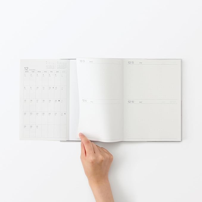Muji 84854354 Monthly Schedule Book, Daily Begins on December 2025, starting with Monday, A5, White