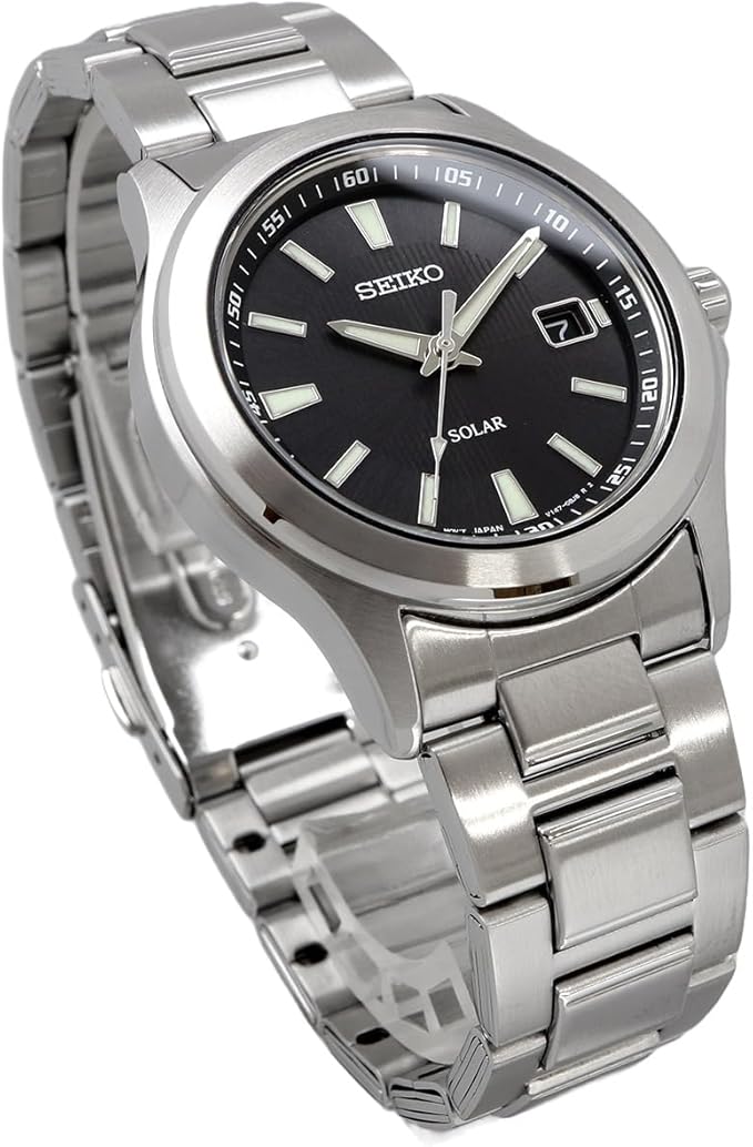 Seiko SBPN067 Solar Quartz Men's Wristwatch, Silver, Black, Bracelet Type