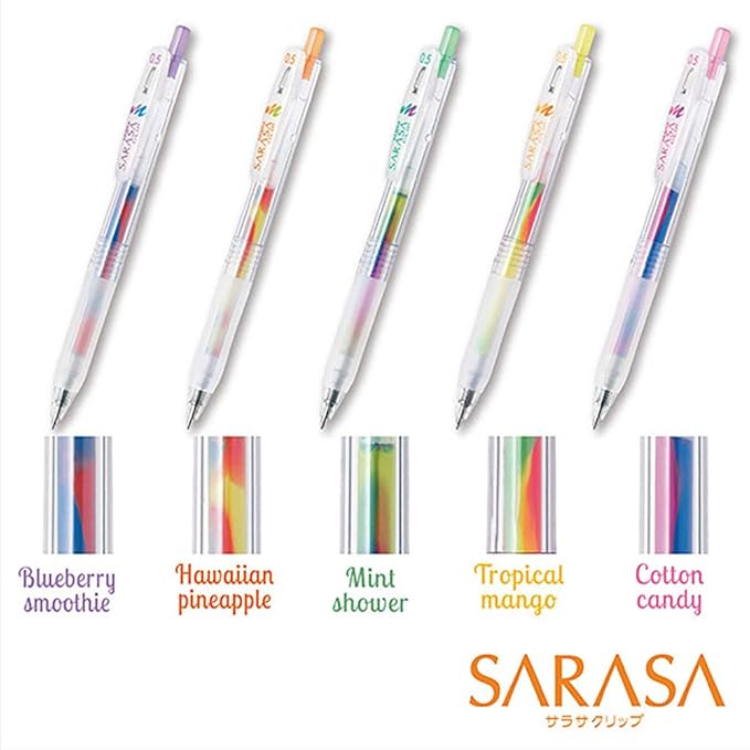 Zebra JJ75-5C-MB Sarasa Clip Gel Ballpoint Pens, Marble Color, 0.5, 5 Colors