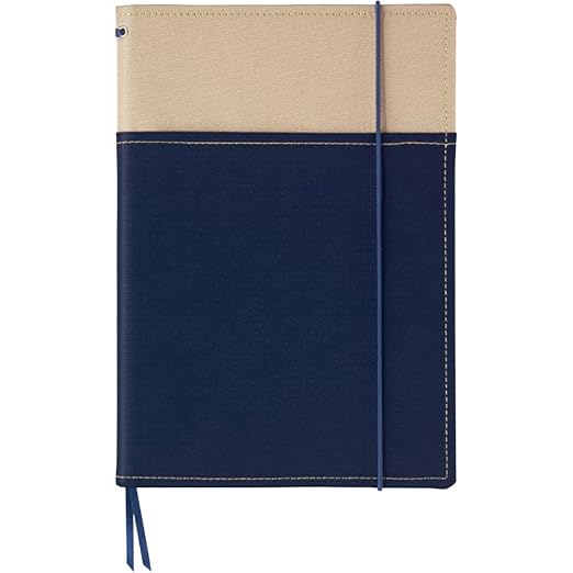 Kokuyo Systemic Note Notebook with Cover - A5, 40 Sheets (Beige/Navy Blue