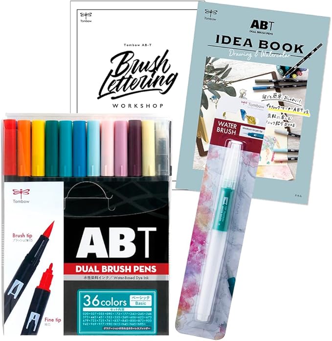 TOMBOW Pencil Brush Pen Dual Brush Pen ABT 6 Colors & Water Brush Illustration Set Flower AB-T6CFRQA