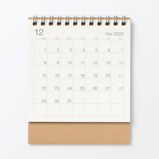 Muji 84854101 2026 Beginning Monday Calendar, Small, December 2025 - December 2026, Approx. 4.7 x 4.7 inches (120 x 120 mm), For Tabletops