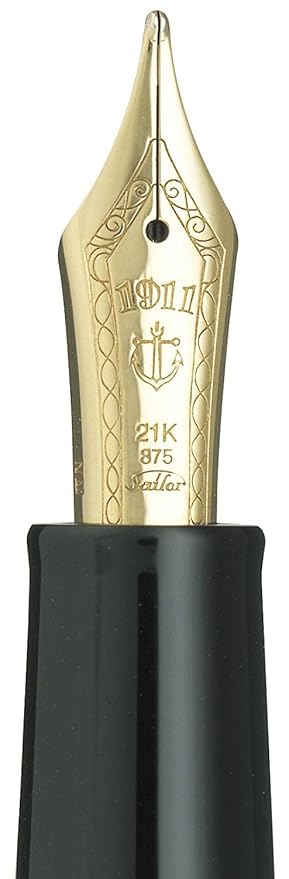 Sailor 1911 Large Black Gold Trim 21K Medium Point Fountain Pen - 11-2021-420