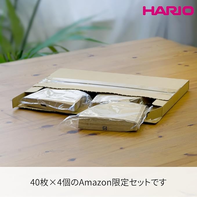 Hario VCF-02-40M-4S-AZ+ V60 Coffee Filter, For 1-4 Cups, 160 Sheets, Set of 40 Sheets × 4 Packs, Amazon Original Set, Made in Japan, FSC Certified Product, 02, M, Unbleached