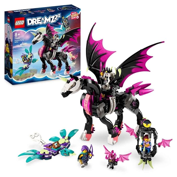 LEGO DREAMZzz 2-in-1 Pegasus, Build 2 Types of Horse Toy, Includes Zoey, Nova and Nightmare King as Mini Figures from the TV Show, Creative Animal Toy for Children, Boys and Girls 71457