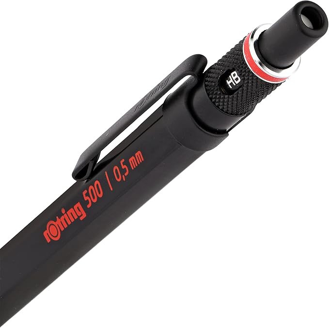 Rotring 0.5mm Mechanical Lead Pen Pencil Matte Black ABS Plastic Body Hexagonal Body Non-Slip Textured Metal Grip Click Mechanism 500 Series Lead Indicator Ideal for Technical Drawing