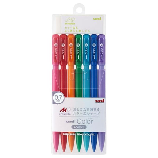 Uni Mitsubishi Pencil Mechanical Pencil|Erasable Color Lead Sharp|Uni-Color|0.7|Set Of 7 Colors M7102C7C|Blue