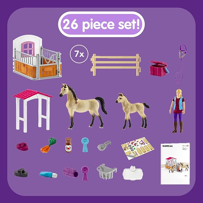 Schleich Horse Club Stall with Arabian Horses & Groomer Toy Figure
