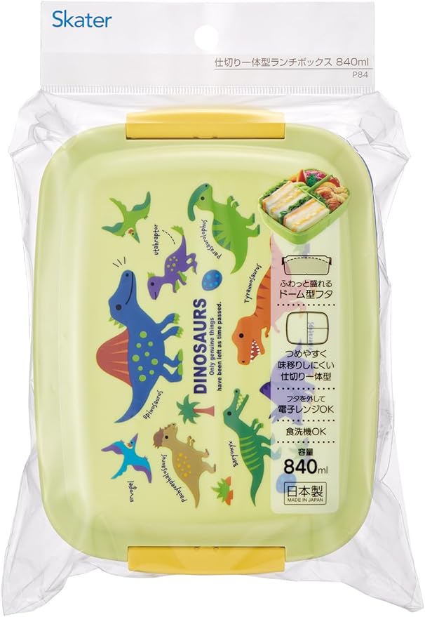 Skater P84 Dinosaurus Dinosaurus Kids' Lunch Box, Dome-Shaped with Integrated Dividers, 28.1 fl oz (820 ml), Made in Japan