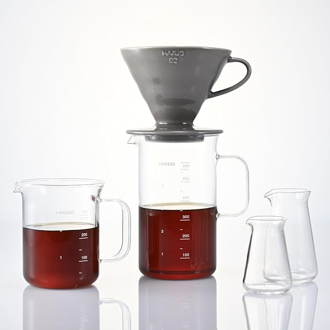 HARIO BVD-3012-GR Crafts Science Beaker Server & Coffee Dripper Set, Practical Capacity, 20.3 fl oz (600 ml), For 1 to 4 Cups, Made in Japan, Gray