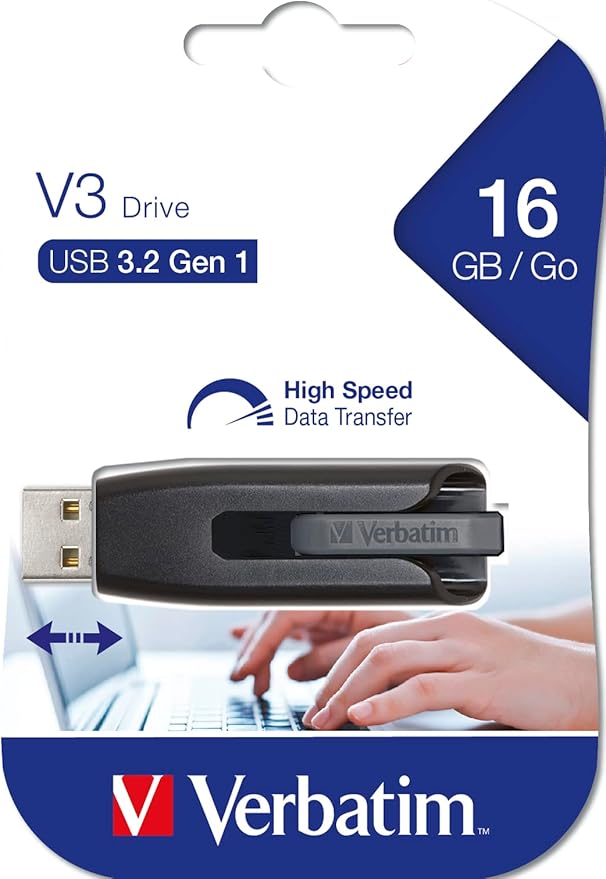 Verbatim 49172 Store'n'Go V3 USB Memory 16GB (Slide Type, Gray)