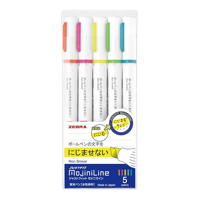 Zebra Highligher Just Fit Mojiniline, blurring proof for ballpoint pen wrinting (5 color set) WKS22-5C