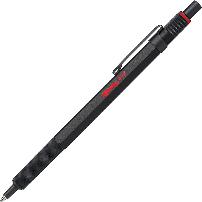Rotring 600 Ballpoint Pen, Silver Barrel, 1.0mm Medium Point Refill, Black Ink for Writing, Drawing, Graphics and Calligraphy