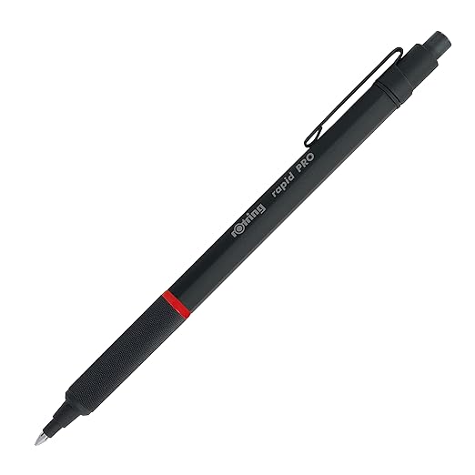 Rotring Rapid Pro Ballpoint Pen for Drawing, Sketching & Writing, Medium Point, Blue Ink Refill, Black Metal Body
