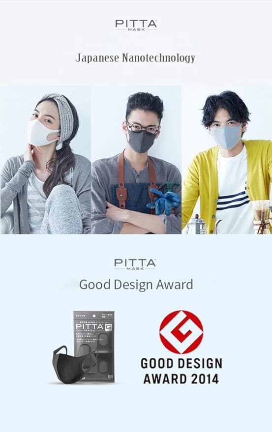 Japanese Nanotechnology Pollution Protect Pitta Mask(Pack of 3) (white)