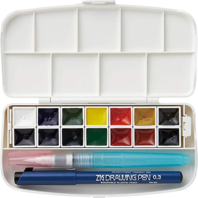 Kuretake KG301-1 Fis Watercolor Set, Clear, 14 Colors