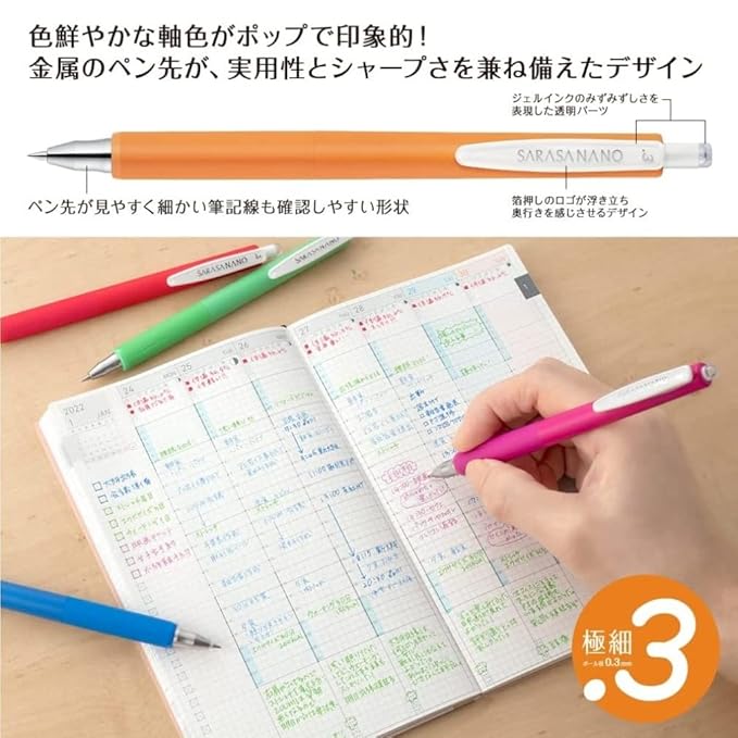 Zebra Sarasa Nano JJH72-5C-A Gel Ballpoint Pen, 0.01 inches (0.3 mm), Vintage, Set of 5 Colors (JJH72-5C-B)