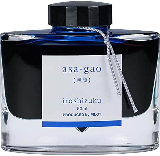 Pilot Iroshizuku Bottled Fountain Pen Ink, ASA-Gao, Morning Glory (Dark Blue) 50ml Bottle (69203), Vivid Purplish Blue