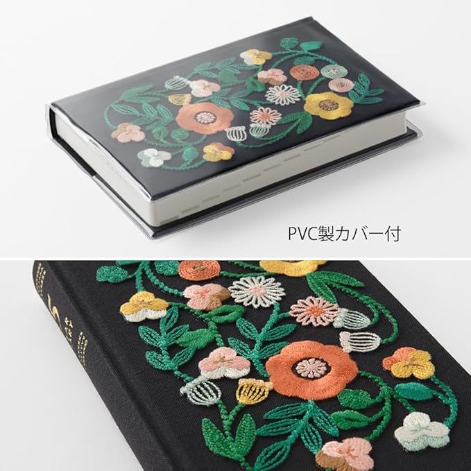 Midori 12707006 Diary, 5 Year Consecutive Embroidery, Floral Print, Black