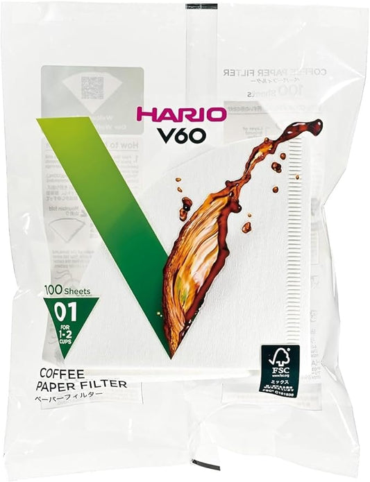 Hario V60 Misarashi Coffee Paper Filter (Size 01, 100 Count, White)
