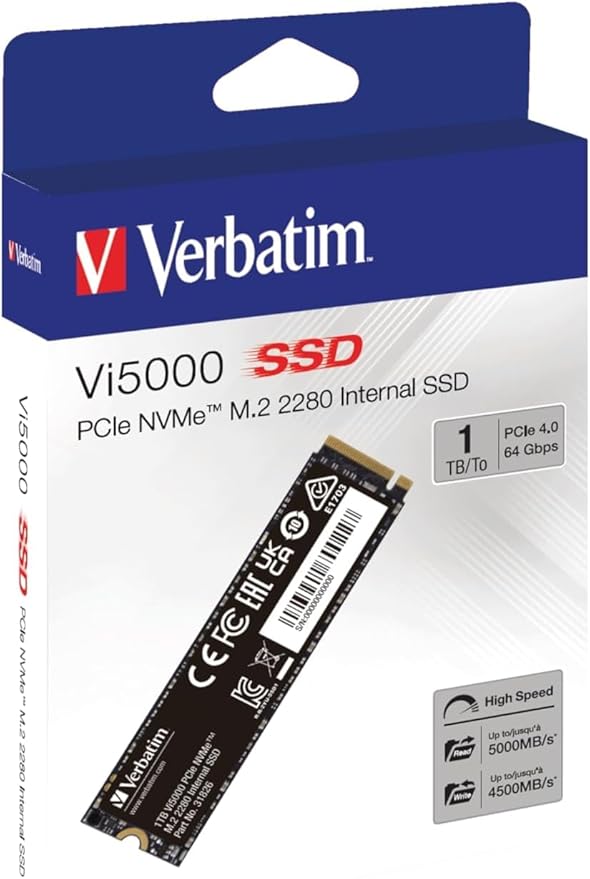 Verbatim Internal SSD 1TB NVMe PCIe Gen 4.0x4 PCIe4.0 Up to 5000MB/s Safe Domestic Support for IO Data Devices Vi5000 Series 31826