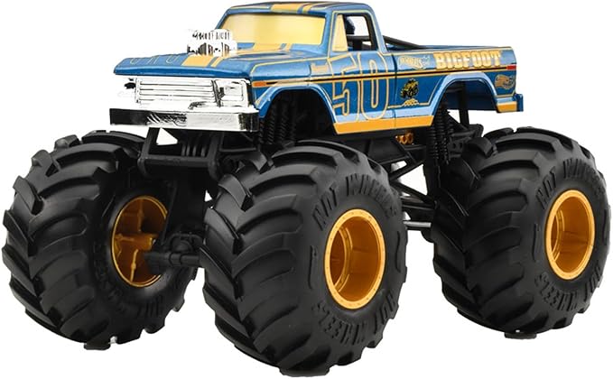 Hot Wheels JCC91 Monster Truck, Big Size, Bigfoot (50th Anniversary), Ride on Toy, 1:24, Mini Car, 3 Years Old and Up, Blue