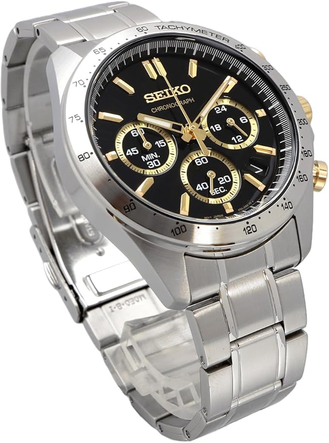 Seiko SBTR015 Men's 1/5 Second Chronograph Quartz Wristwatch, Black x Gold, Black x Gold SBTR015, Chronograph with 3 sides and 60 minutes