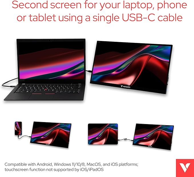 Verbatim 1080P 14-inch Full HD Mobile Monitor (Game Console/PC Compatible/HDMI/Type-C/Speaker Included)