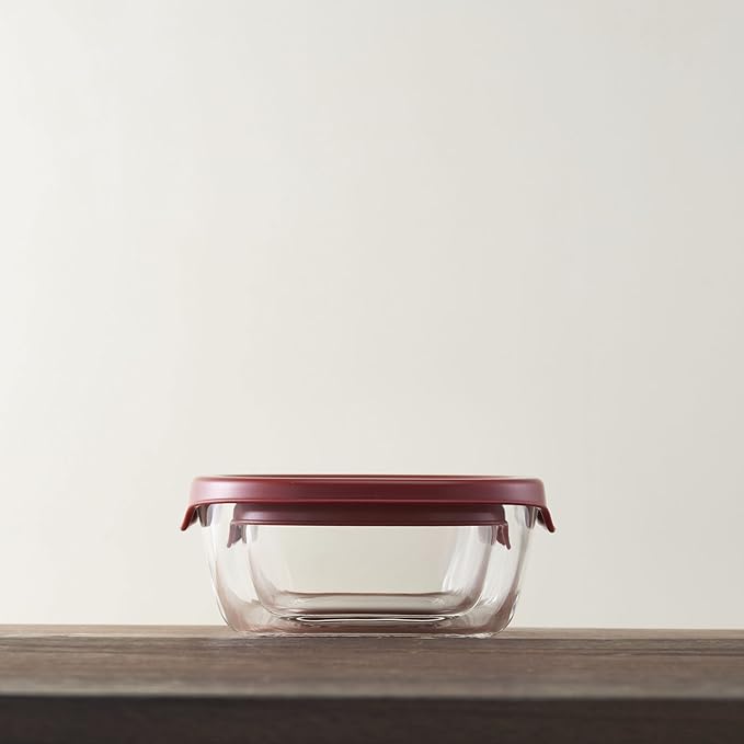 HARIO KST-2012-R Heat-Resistant Glass Storage Containers, Made in Japan, Red, 3 Pieces