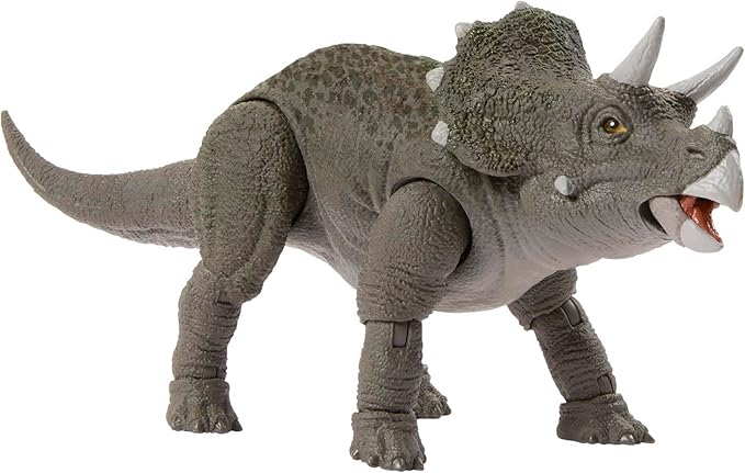 Mattel Jurassic World JDJ07 Jurassic World Hammond Collection Triceratops Figure, Dinosaur Toy, Total Length: Approx. 6.5 inches (16.5 cm), Age 8 and Up, Gray