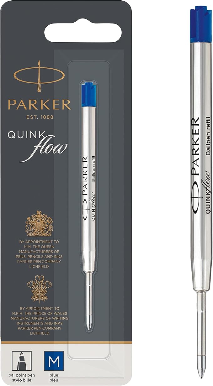 Parker 1950369 Quink Flow Ballpoint Pen Refill, Black, Single Pack, Black, M Medium, 0.04 inches (1.0 mm), Oil-based, Ballpoint Refill