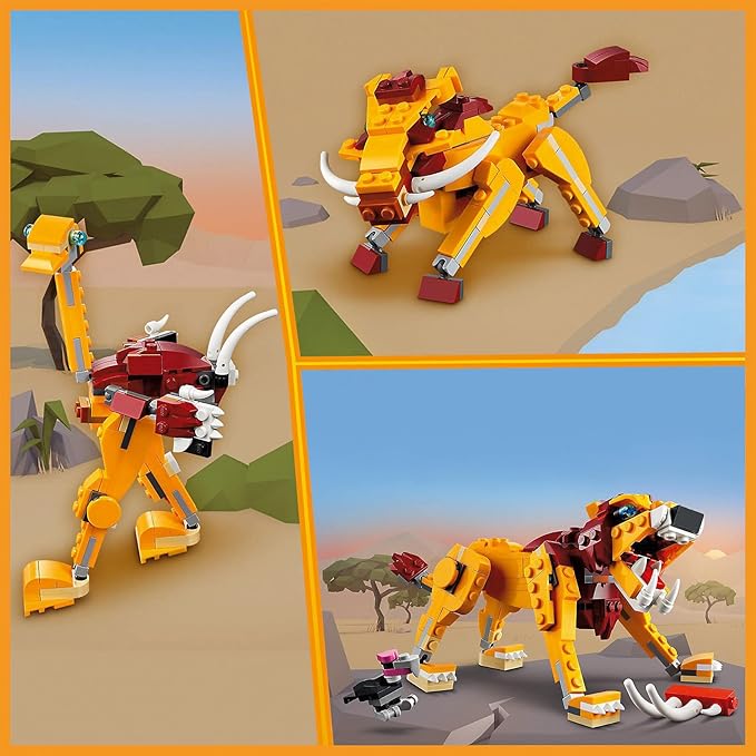 LEGO 31112 Creator 3 in 1 Wild Lion, Ostrich, Warthog, Animal Figurines Toy for Children from 7 Years
