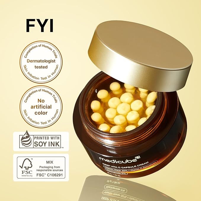 Medicube Deep Vitamin C Golden Boba Capsule Face Moisturizer - Liposome Capsules For Wrinkles, Skin Radiance - Transparent Gel for Glow Hydration - Korean Skin Care 1.94 oz