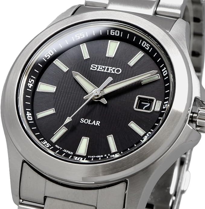Seiko SBPN067 Solar Quartz Men's Wristwatch, Silver, Black, Bracelet Type
