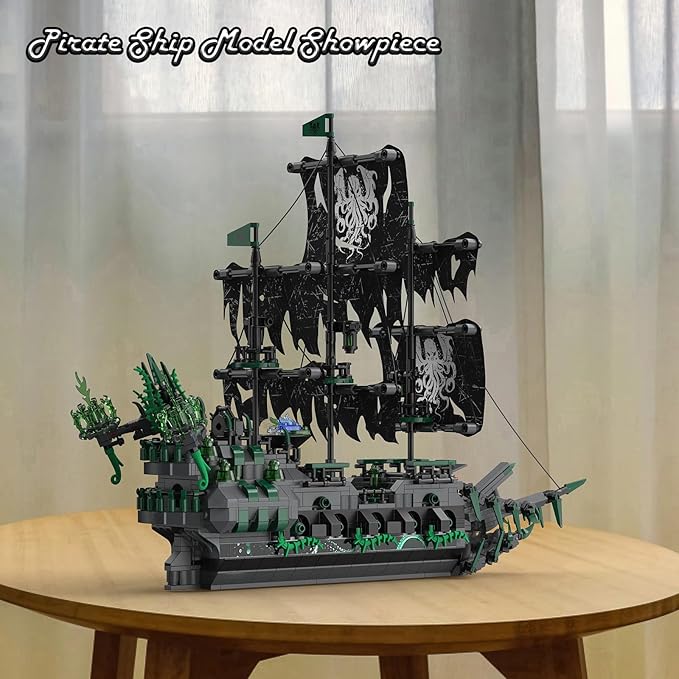 JMBricklayer Pirate Ship Building Blocks Set with Lights Ghost Ship Flying Dutchman Model Ship Boat 40001 Adult Boat Building Toys Halloween Decoration Christmas Birthday Gift Boys Girls 14+ Years Old
