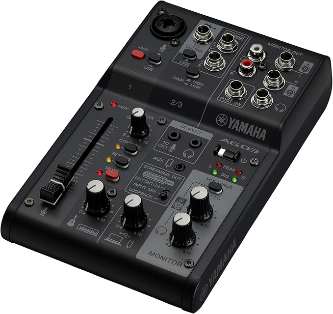 Yamaha AG03MK2 B MC Live Streaming Mixer 3m Microphone Cable Set, 3 Channels, Black