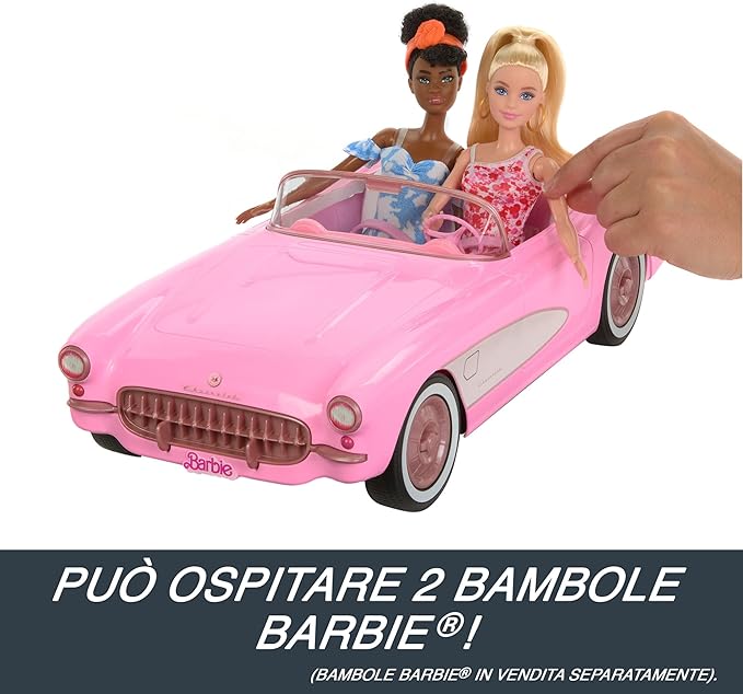 Barbie Corvette, Battery-Operated Remote-Control Toy Car from Barbie The Movie, Holds 2 Barbie Dolls, Trunk Opens for Storage