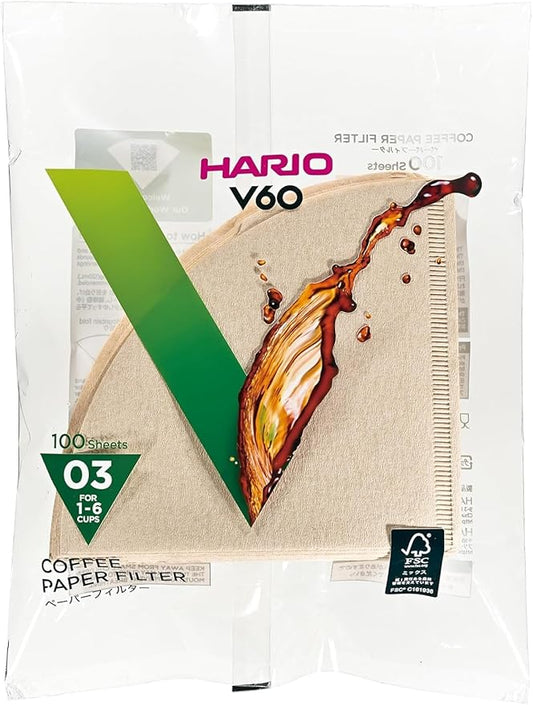 Hario V60 Disposable Paper Coffee Filters, 100 Count, Size 03, Natural, Untabbed
