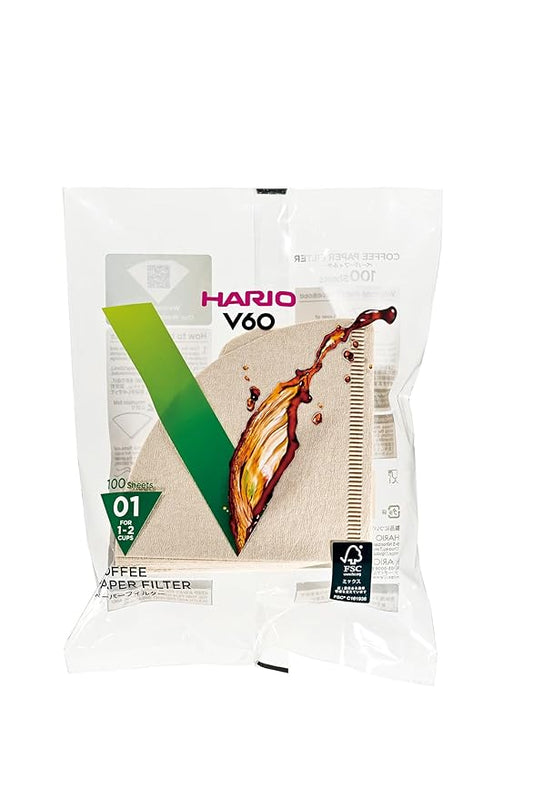 Hario V60 Paper Coffee Filters, Size 01, Natural, Tabbed