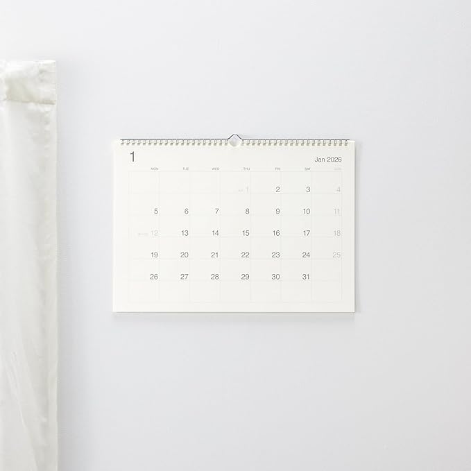 MUJI 84854644 Wall Calendar, Beginning on Monday, January - December 2026, A3 Horizontal Type