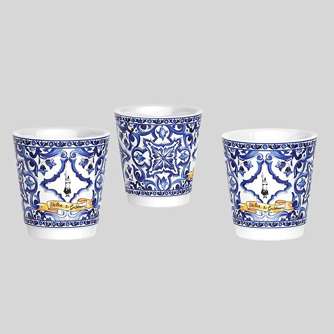 Bialetti Dolce & Gabbana Blue Mediterraneo Moka Express & Espresso Cup Set, Direct Fire