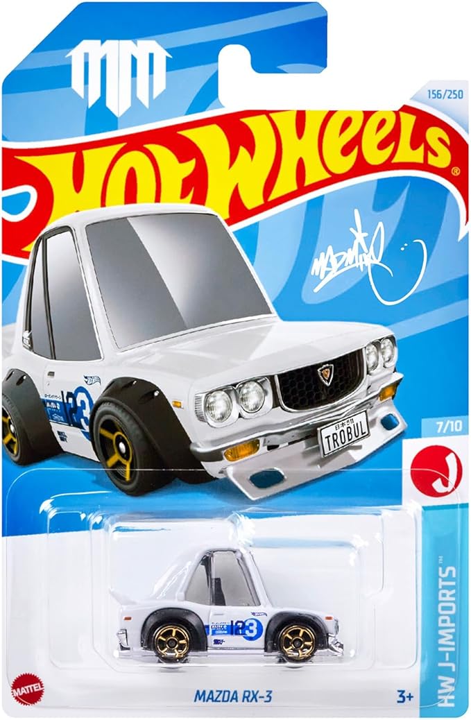 Hot Wheels HXR23 Basic Car, Mazda RX-3 Vehicle Toy, Mini Car, 3 Years Old and Up, White