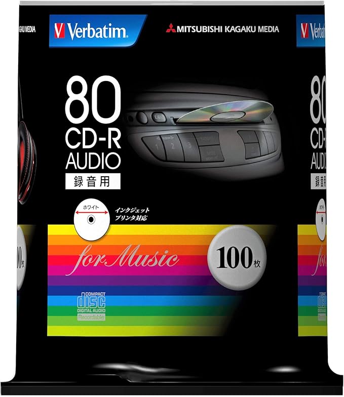 Verbatim MUR80FP100SV1 for Music, CD-R, 80 Minutes, 100 Sheets, White Printerable, 48x