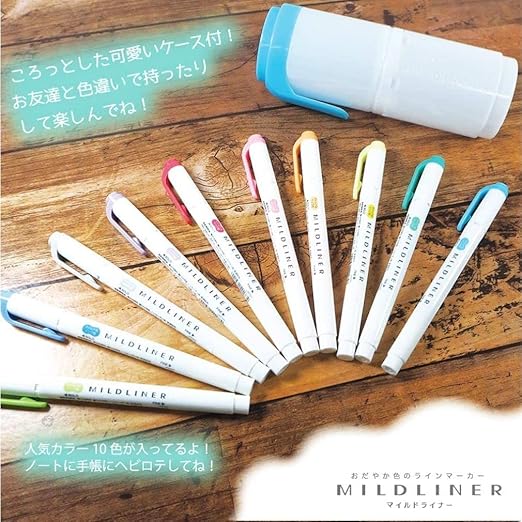 Zebra Highlighter Mildliner 10 Colors with Hard Case Pink WKT7-HD-P-AZ