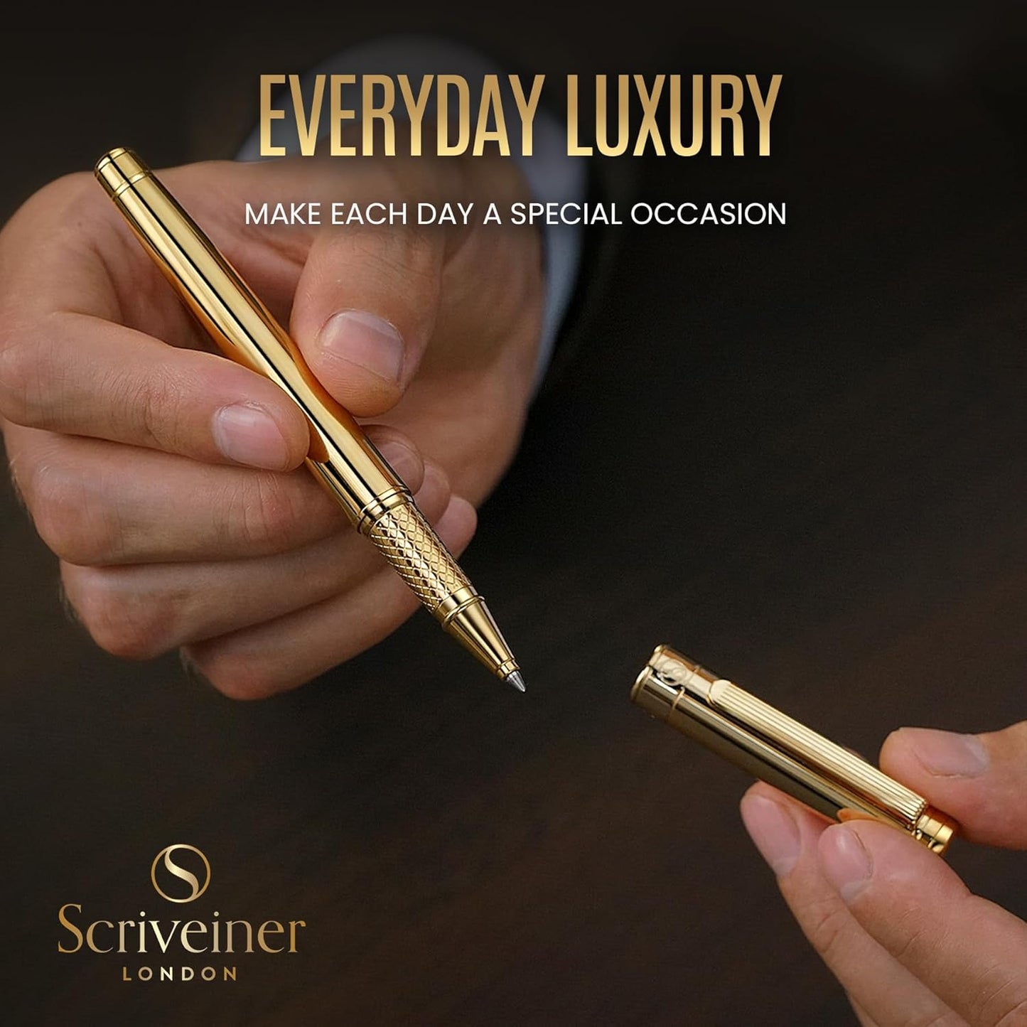 Scriveiner Luxury Rollerball Pen, 24k Gold Finish, Schmidt Ink Refill, Stunning Gift Set, Perfect for Men, Women, Professionals, Executives, Office, Gold