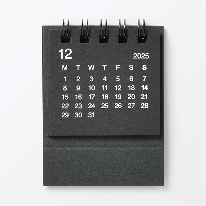 MUJI 84854125 2026 Desktop Mini Calendar, December 2025 - December 2026, Starts Monday, Black, Approx. 2.4 x 2.4 inches (60 x 60 mm), For Tabletops