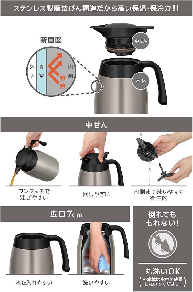 Thermos TTB-1001 SMT Stainless Steel Pot, Stainless Steel Matte, Insulated Tabletop Pot, Vacuum-Sealed Bottle Structure, Keeps Contents Hot or Cold